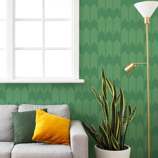 Nyle Chevron Stripe Vinyl Wallpaper Green by Zara Curtains (UAE Region)